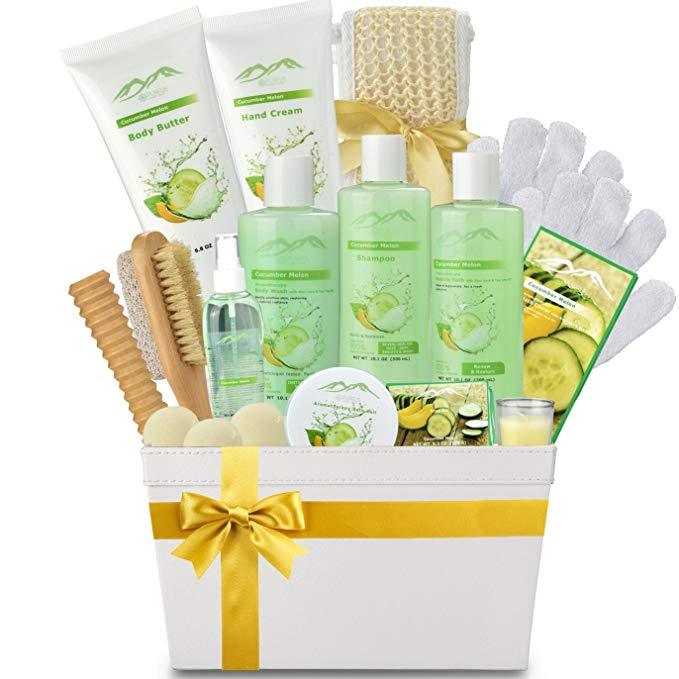 Cucumber Melon Deluxe XL Gourmet Gift Basket with Essential Oils. 20-Piece Luxury Spa Gift Set with Bath Bombs, Body Lotion, & More! - ardenorganics.com