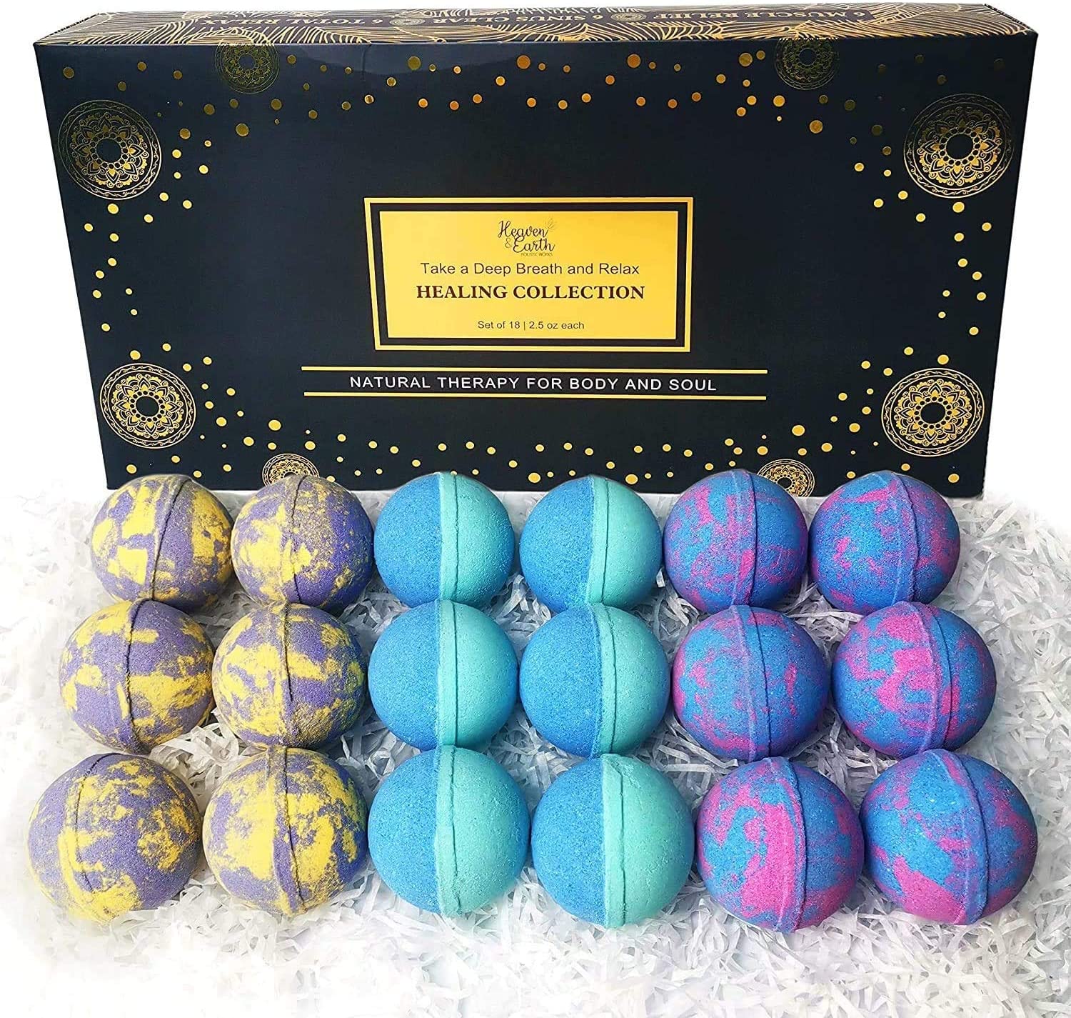 Bath Bombs 18 Piece Gift Set with Healing Essential Oils, Natural Moisturizing Lavender Peppermint Rosemary