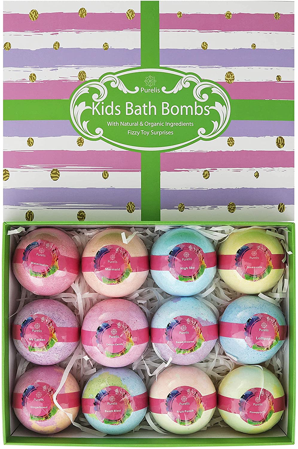 Natural Bath Bombs for Kids with Toys Inside! Great 12 Piece Gift Set for Boys & Girls! Safe Ingredients
