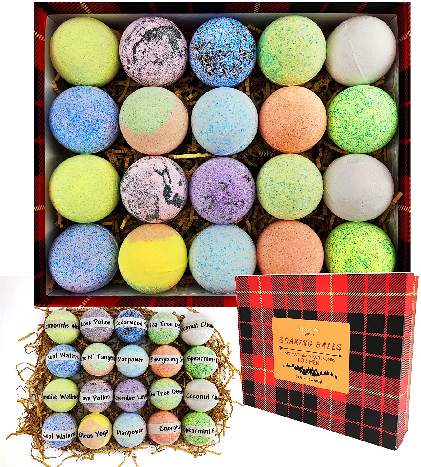 XL Bath Bomb Gift Set for Real Men! 20 Organic Masculine Bath Bombs for Men. Natural Men's Bath Soaking Balls Gift Idea for Husband, Dad & Boyfriend for Holidays.