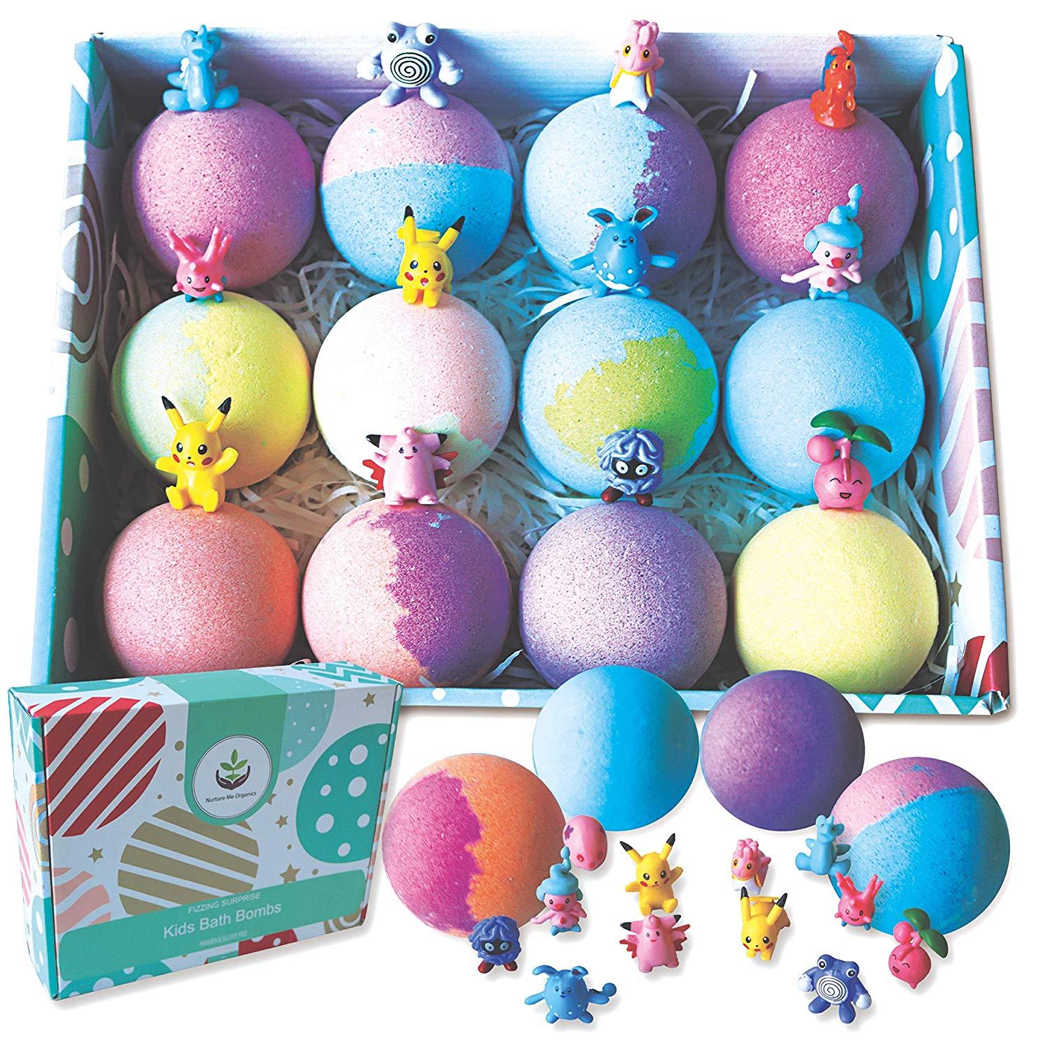 Kids Bath Bombs Gift Set. 12 Large Organic Bath Bombs with Surprise Inside. Make Bathtime Fun with Bath Bombs for Kids with Toys Inside! Great Birthday Gift box for Boys & Girls - ardenorganics.com