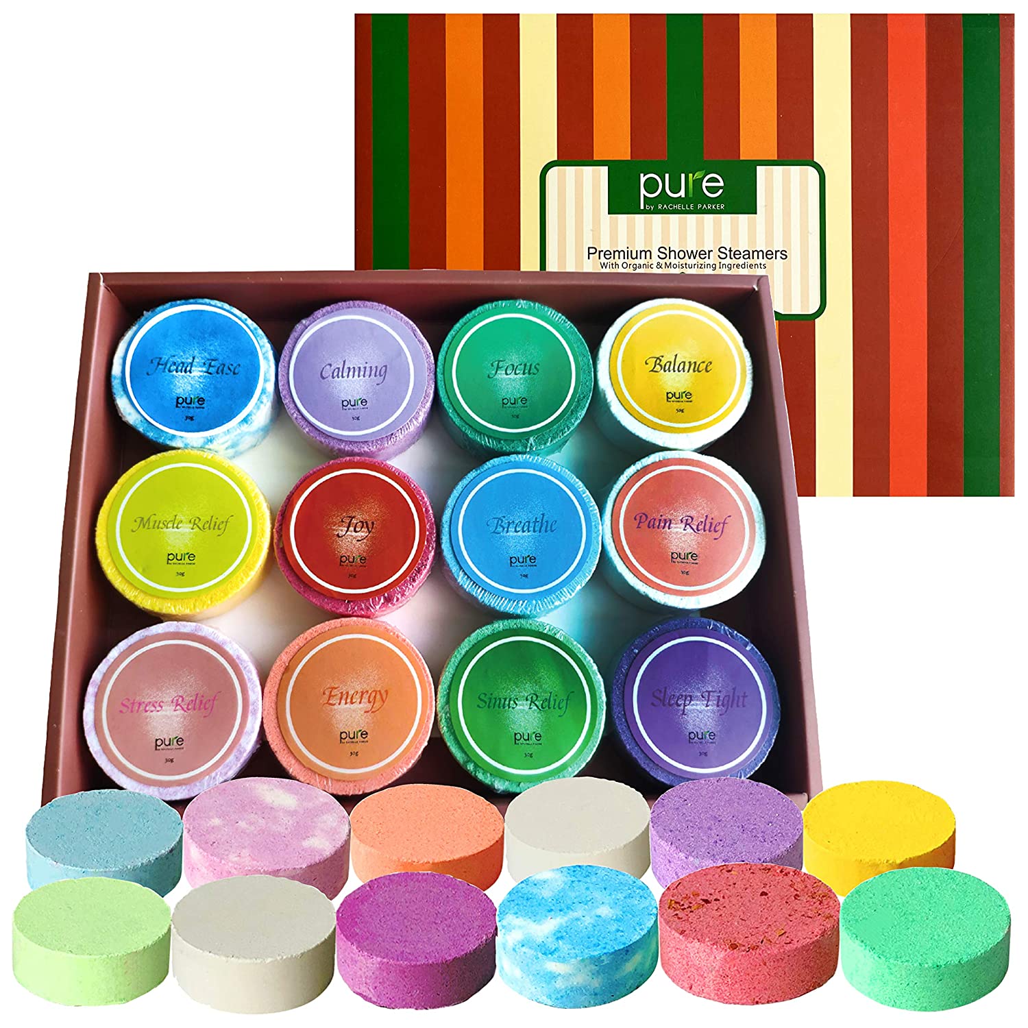 Shower Steamers 12-pack for Men & Women. Therapeutic Shower Bombs Infused with Essential Oils