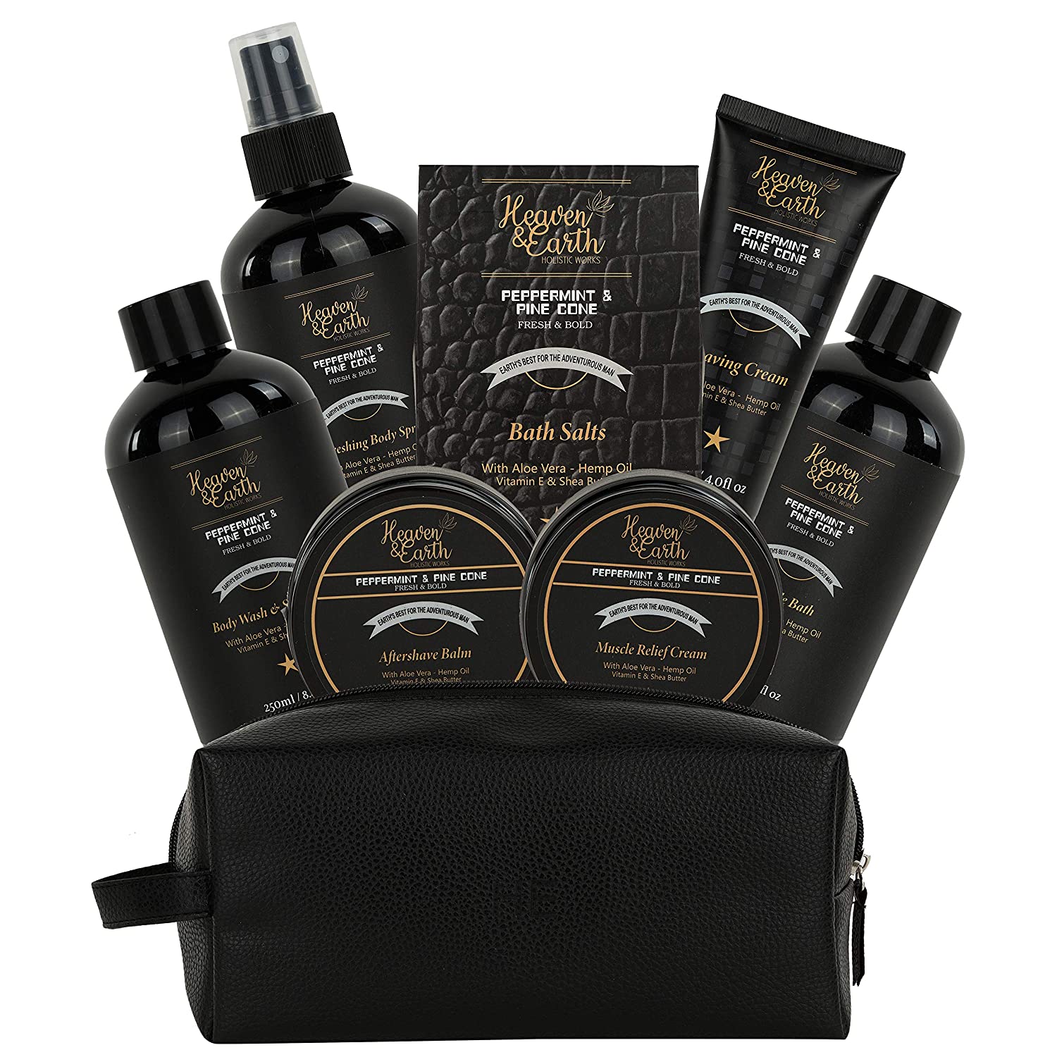 Christmas Grooming Gift For Men Natural Pinecone Peppermint Bath & Body Tote - Luxury Shaving, Skincare, Beard & Bath Self-Care Gift Set