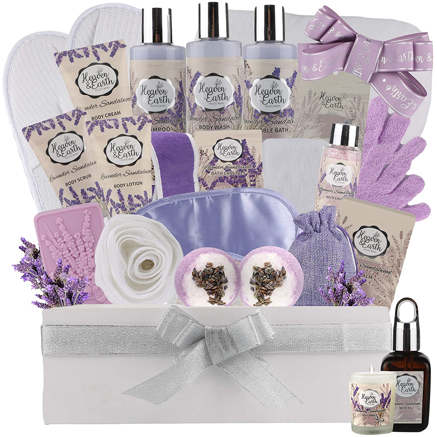Spa Gift Basket Lavender Sandalwood 25-piece Gift Bath Set