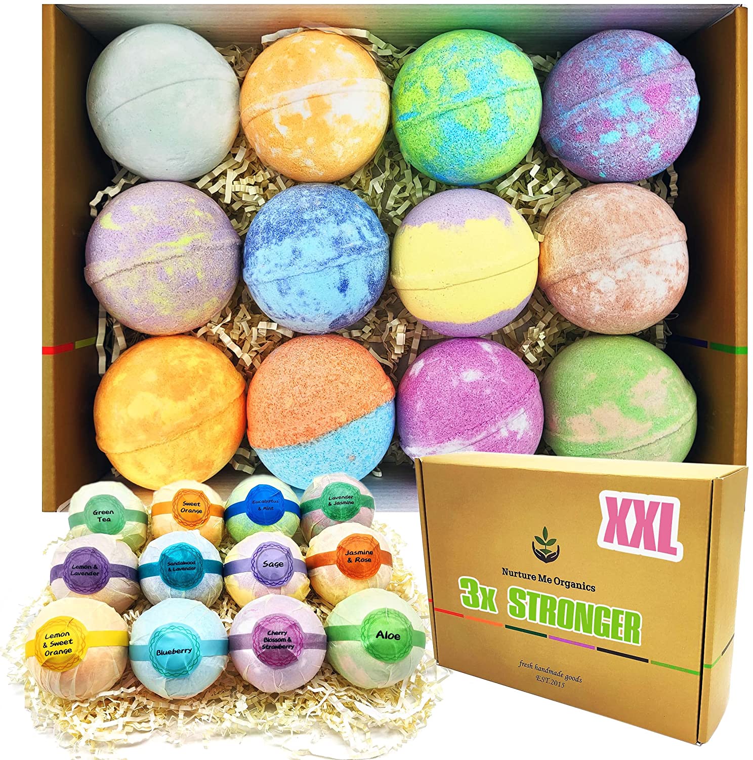 Nurture Me XL 12 Bath Bombs Gift Set. 5 oz each. Natural, Moisturizing