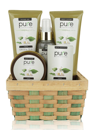 Pure! Herbal Collection Spa Basket - Cleanse & Hydrate with Green Tea Buble Bath Spa Gift Basket.