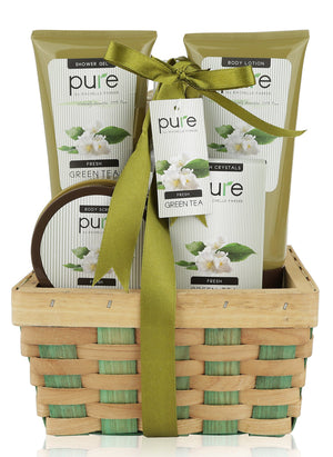 Pure! Herbal Collection Spa Basket - Cleanse & Hydrate with Green Tea Buble Bath Spa Gift Basket.